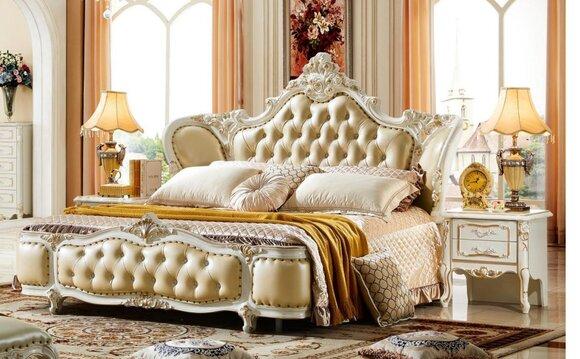Betten Chesterfield Beige 180x200cm Schlafzimmer JV Möbel Bett Leder