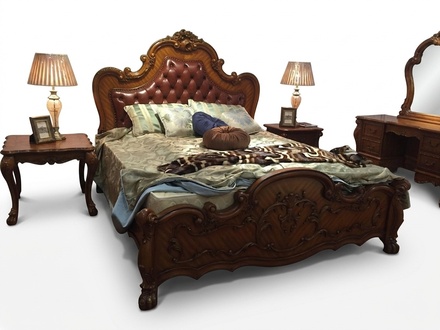 Klassisches Bett Barock Rokoko Chesterfield Stil Doppel Leder Hotel Betten Neu