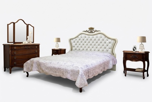 Klassisches Bett Luxusmöbel Betten Möbel 3pc Schlafzimmer Nachttisch 2x.