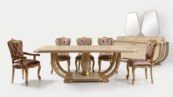 Klassisches Esszimmer Set Edler Esstisch 4x Stühle Anrichte Vitrine 8tlg
