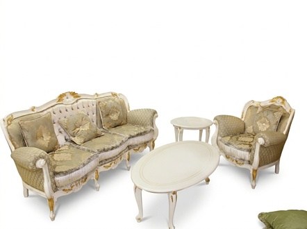 Klassisches Wohnzimmer Set 4 tlg. Sofagarnitur 31+ Couchtisch Beistelltisch Massivholz