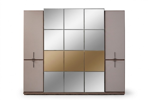 Kleiderschrank Garderobenschrank Design Holzschrank mit Spiegel Grau