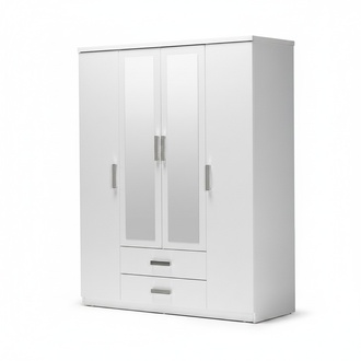 Kleiderschrank Holzschrank Schrank Anbauschrank Spiegel Holz Weiß Schlafzimmer