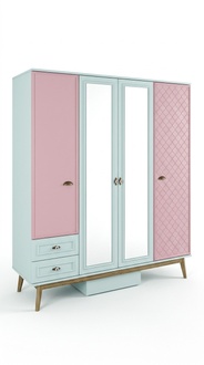 Kleiderschrank Kinderzimmer Schränke Mehrzweck Holz 4 türiger Rosa Schrank