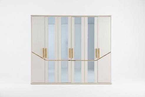 Kleiderschrank Schränke Schrank Design Holz Beige Gold Modern Möbel 270cm