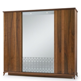 Kleiderschrank Schrank Holzschrank Braun Spiegel Schlafzimmerschrank