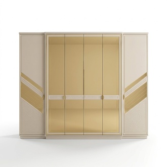 Kleiderschrank Spiegeltür Wardrobe Stoffschrank Beige Gold Schlafzimmer