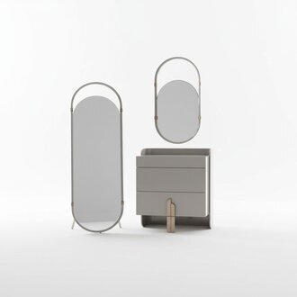 Kommode Oval Spiegel Standspiegel Schubladenschrank Hochglanz Edelstahl