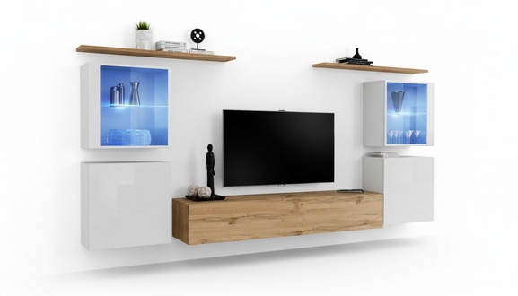 Komplett Braun TV-Ständer Set 4 tlg Designer Wohnzimmermöbel Wand Regale Möbel