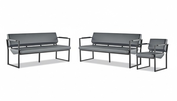 Komplett Büro Set Sofas 2-Sitzer Sessel Schwarz Ledersofas Modern Leder