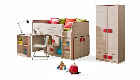 Komplett Jugendzimmer Kinderzimmer Set Schreibtisch Multifunktionsbett Schrank