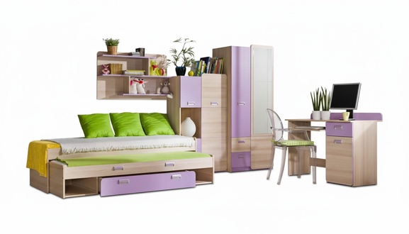 Komplett Jugendzimmer Kinderzimmer Set Bett Kleiderschrank Kommode