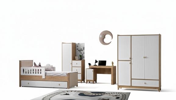 Komplett Kinderzimmer Set Bett 2x Kleiderschrank tisch Helles 4tlg Neu