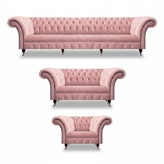 Komplett Rosa Sofagarnitur 3tlg Wohnzimmer Chesterfield Polstermöbel