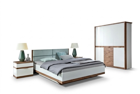 Komplett Schlafzimmer Bett 2x Nachttische Holz Kleiderschrank Einrichtung