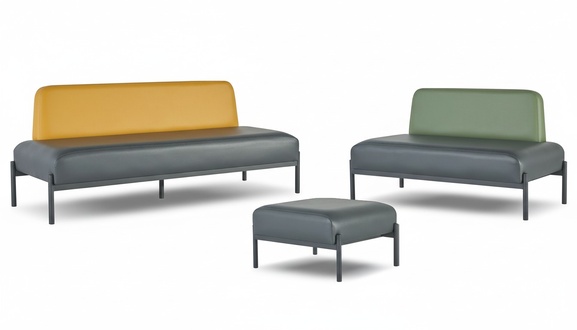 Komplett Set 3-Sitzer 2-Sitzer Sessel Schwarz Gelb Grün Art Deco Leder