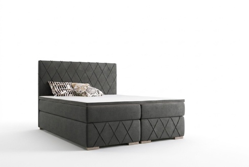Komplett Set Matratze & Topper Boxspring Bett Grau Polster 180x200cm