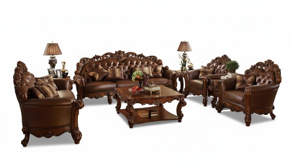 Komplett Set Sofagarnitur 5tlg. Couchtisch Sofa Couch Holz Wohnlandschaft