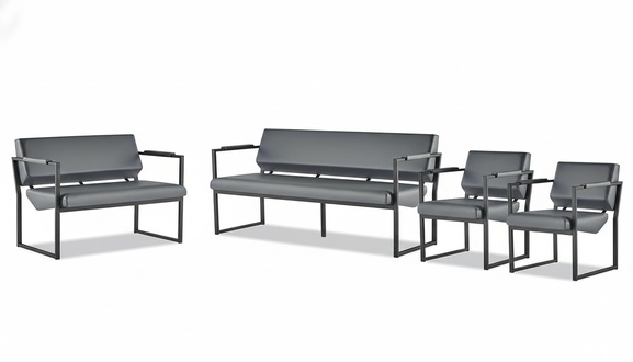 Komplett Set Sofas 3-Sitzer 2-Sitzer Sessel Schwarz Ledersofas Edelstahl