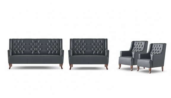 Komplett Sofa-Set 3-Sitzer 2-Sitzer Sessel Chesterfield Schwarz Lehnsessel