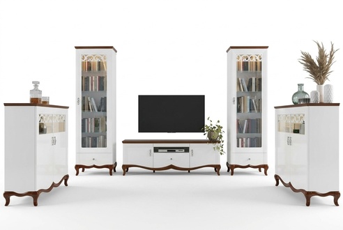 Komplett Wohnzimmer TV-Lowboard mit 2x Vitrine Holzmöbel Wohnwand 3tlg Set