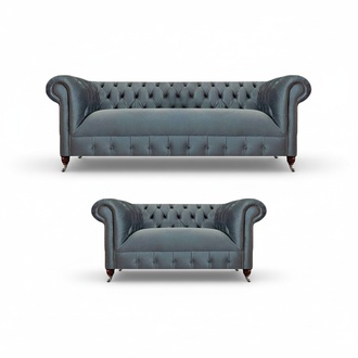 Komplette Chesterfield Hellgraue Garnitur Wohnzimmer Designer Couchen