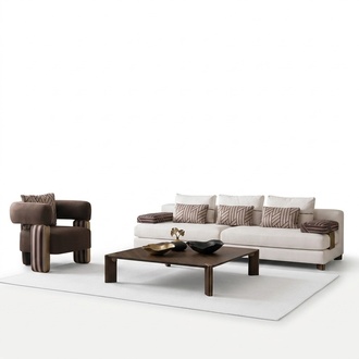 Komplette Couchgarnitur Sofa Sessel Braun Stoffsofa Polstersofa Tisch