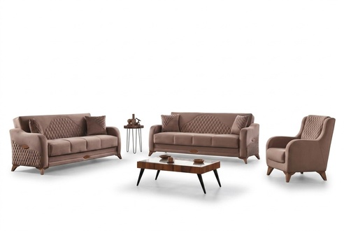 Komplette Couchgarnitur Stoffsofa Polstersofa Beige Set Couchen Sessel 3tlg