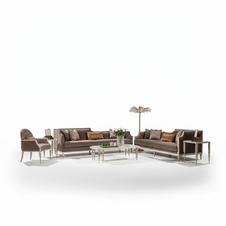 Komplette Couchgarnitur Viersitzer 4 Sitz Stoffsofa Sessel Braun 3tlg