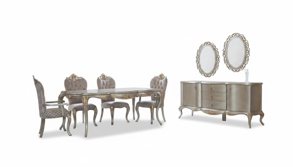 Komplette Essgruppe Tisch Sideboard Esszimmer Esstisch Holz Set 12tlg Beige