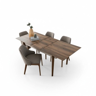 Komplette Esszimmer Garnitur Esstisch 4x Braune Polsterstühle 5tlg Set