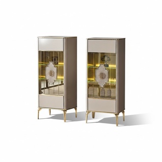Komplette Schaukasten Vitrine Schrank Holz Beige Glasvitrine 2tlg
