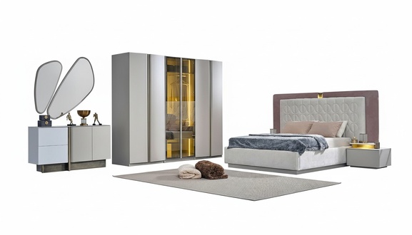 Komplette Schlafzimmermöbel Doppelbett Bett Weiß Luxus Set 7tlg Holz