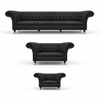 Komplette Schwarze Chesterfield Sitzgarnitur Designer Zweisitzer Sessel