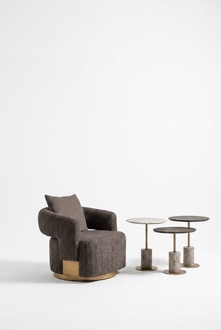 Komplette Wohnzimmer Sessel Beistelltische 4tlg Stoff Grau Holz Modern