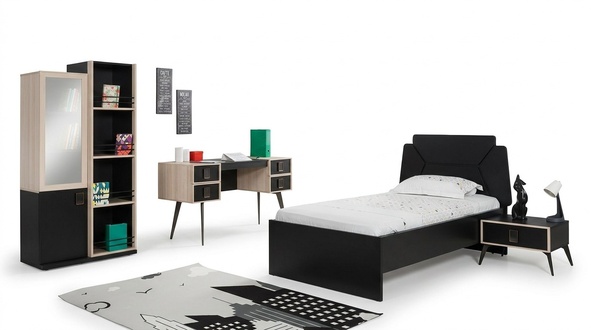 Komplettes Designer Jugendzimmer Bett Kinderzimmer Möbel Nachttisch 5tlg.