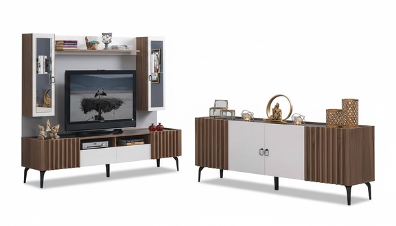 Komplettes Wohnzimmer Set Sideboard Kommode rtv tv Schrank Set 5tlg