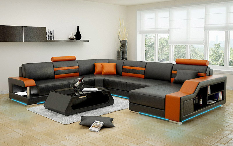 Ledersofa Couch Wohnlandschaft Ecksofa Eck Garnitur Design Modern Neu