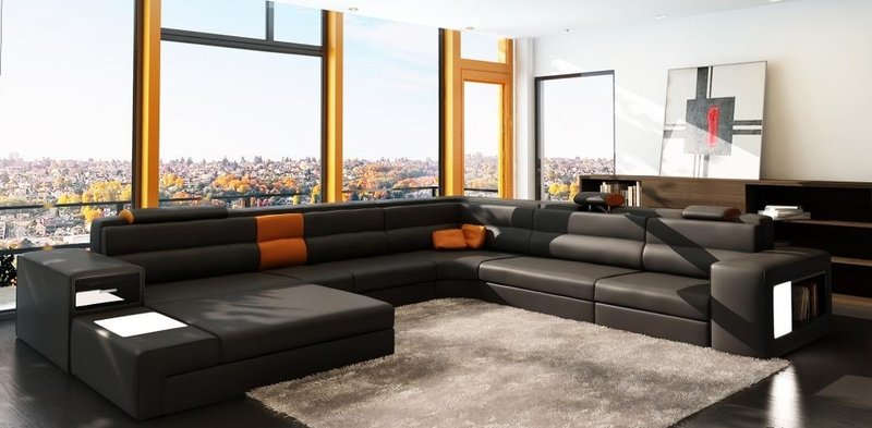 Ecksofa Sofa Couch Polster Garnitur Design Leder Textil Wohnlandschaft