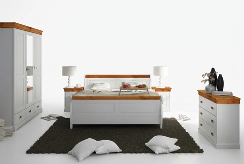 Landhaus Bett Kleiderschrank Nachttisch Schlafzimmer Komplett Holz Set 5tlg