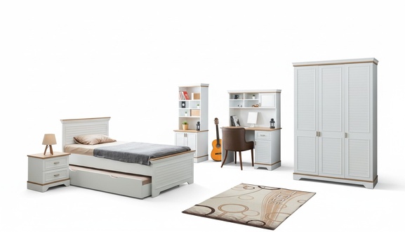 Landhaus Schlafzimmer Set Weiß Bett Nachttisch Elegante Schrank Tisch