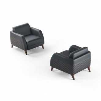 Leder Sessel Set Schwarz Lehnsessel Holz 1-Sitzer Modern Polster Weiche