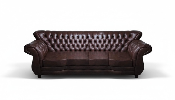 Leder Sofa Couch Viersitzer Braun Wohnzimmer Chesterfield Sitzmöbel