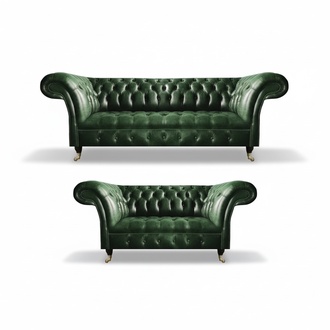Leder Sofa Set Komplett Wohnzimmer Sofagarnitur Design Polstermöbel Chesterfield