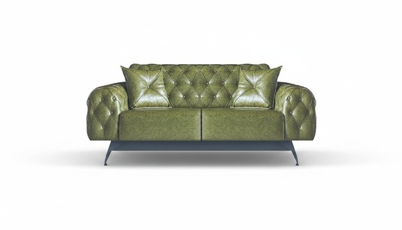 Ledersofa 2-Sitzer Sofa Grün Polster Klassisch Kissen Chesterfield Sofa