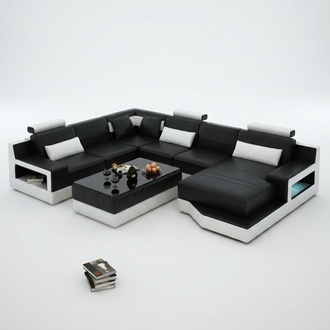 Ledersofa Ecksofa + USB Garnitur Wohnlandschaft Polster U Form Couch Sofa Design