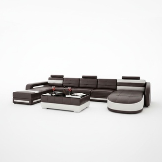 Ledersofa mit USB Ecksofa Designer Wohnlandschaft Sofa Couch Sitz U Form COLO 3