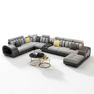 Ledersofa Sofa mit USB Couch Designersofa U Form Eckgarnitur Polsterecke Big neu