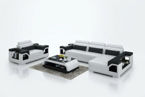 Ledersofa Wohnlandschaft Ecksofa + Sessel Eck Garnitur Design Modern