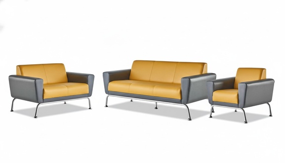 Ledersofas Gelb Grau Sofagarnitur Sofas-Set 3-Sitzer 2-Sitzer Sessel